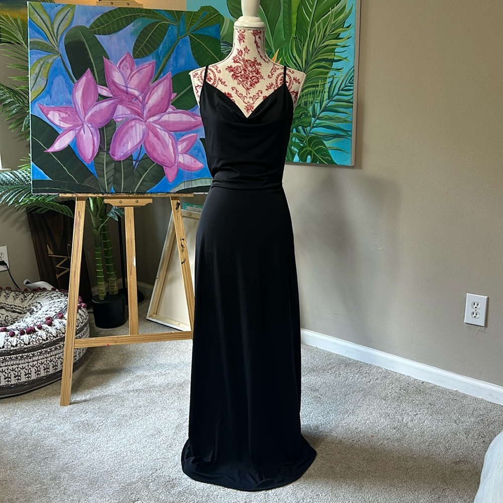 Long Black Sexy Backless Spaghetti Strap Evening Dress